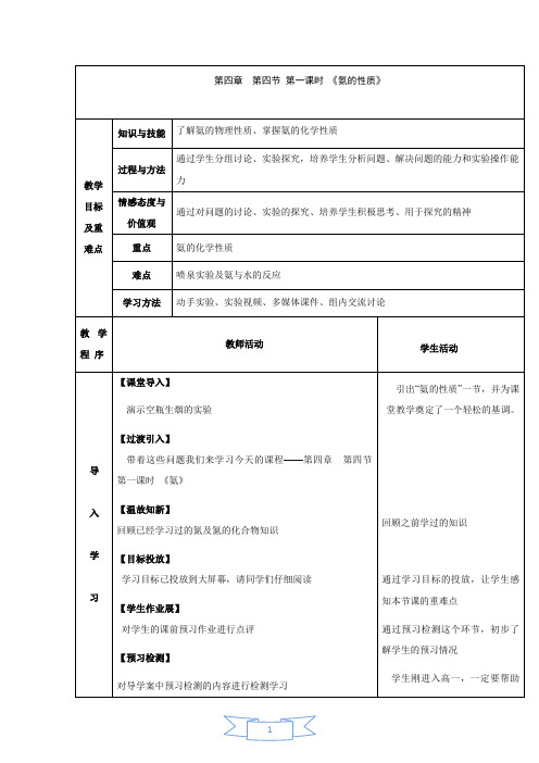 高中化学_氨的性质教学设计学情分析教材分析课后反思