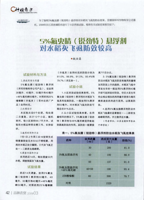 5%氟虫腈(锐劲特)悬浮剂对水稻灰飞虱防效较高