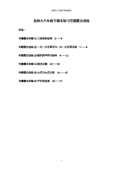 北师大八年级数学下学期期末复习专题整合训练