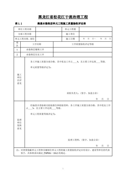 路基水稳垫层单元工程施工质量验收评定表