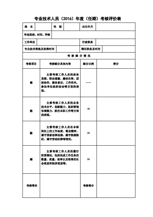 专业技术人员年度考核表