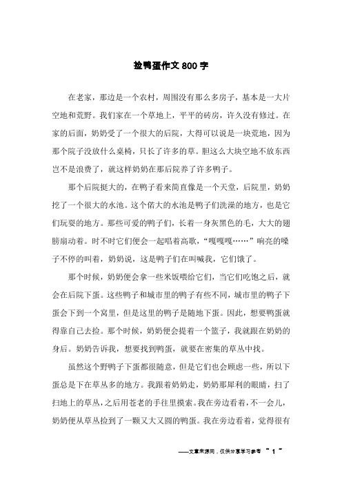 捡鸭蛋作文800字