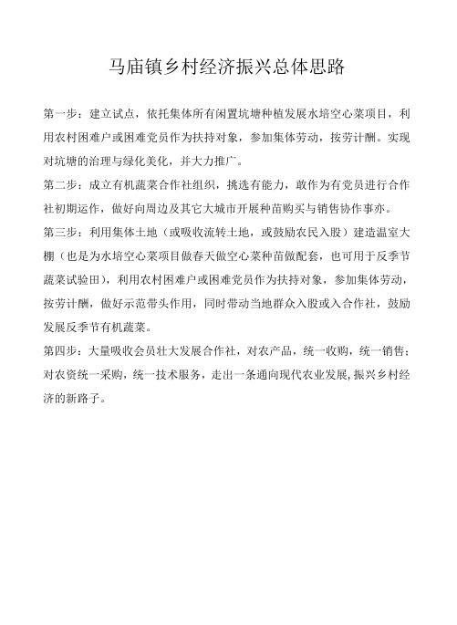 马庙镇乡村经济振兴两年发展总体思路