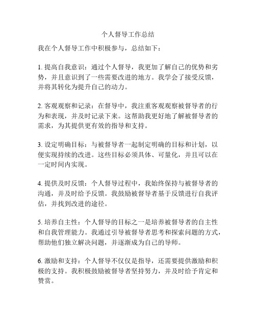 个人督导工作总结