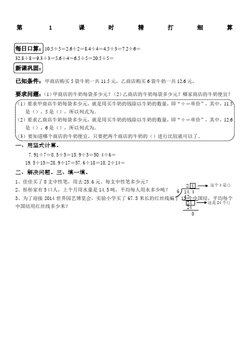 五年级数学上册小数除法《精打细算》练习