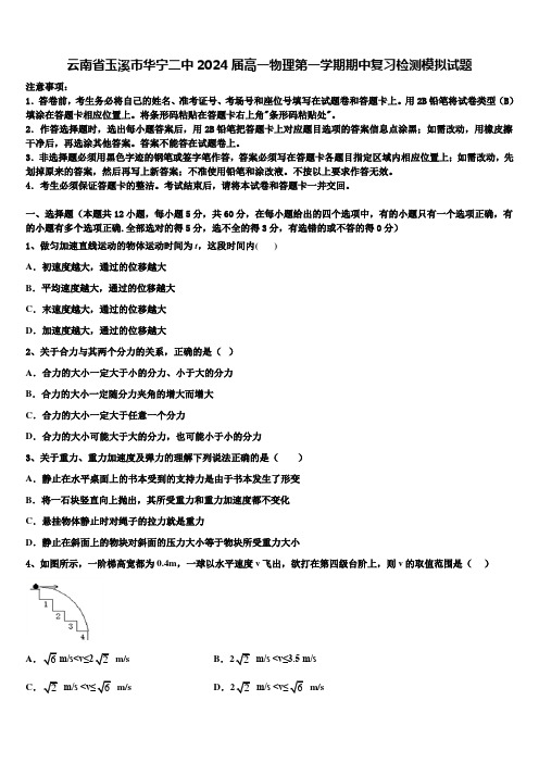 云南省玉溪市华宁二中2024届高一物理第一学期期中复习检测模拟试题含解析