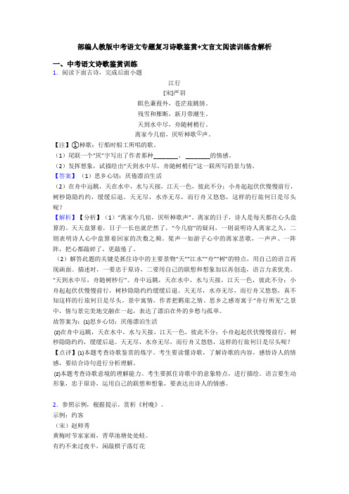 部编人教版中考语文专题复习诗歌鉴赏+文言文阅读训练含解析