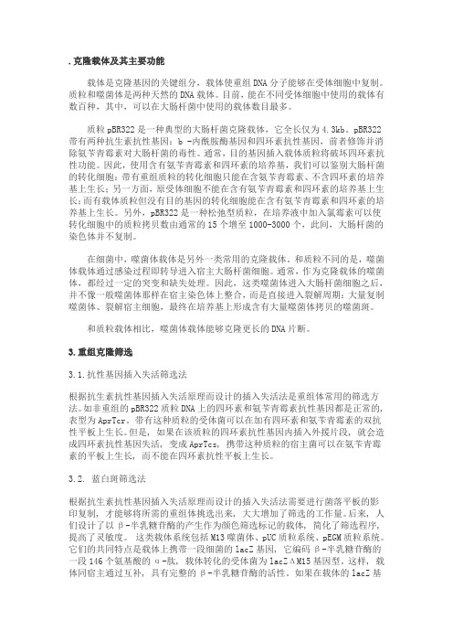 克隆载体及其主要功能