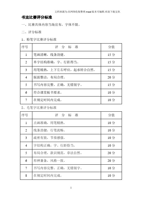书法比赛评分标准