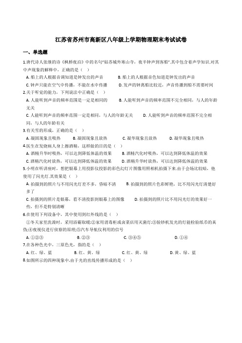 江苏省苏州市高新区八年级上学期物理期末考试试卷(解析版)