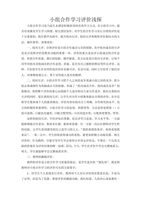 小组合作学习评价浅探