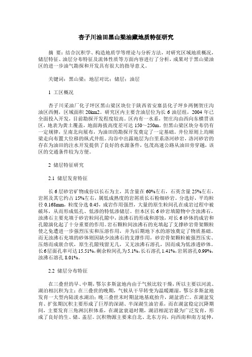 杏子川油田黑山梁油藏地质特征研究