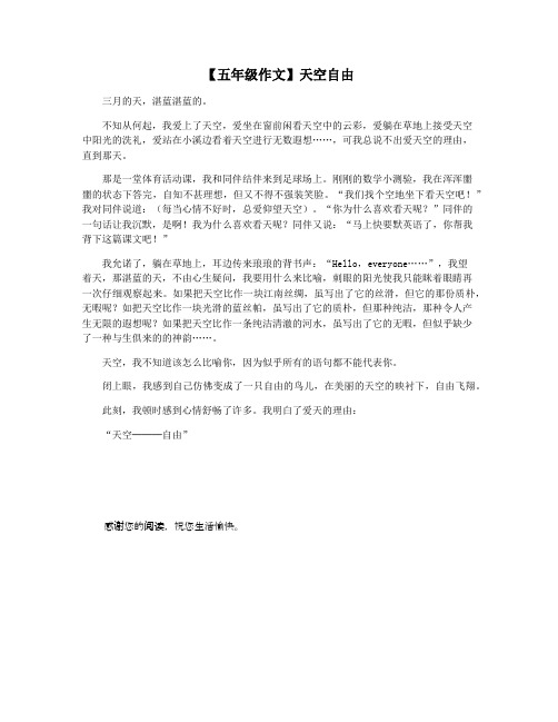 【五年级作文】天空自由