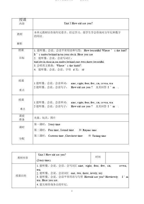 译林小学英语三下unit5教案