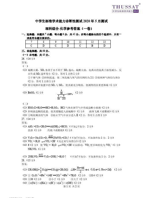 2020清华测试5月-理综化学答案