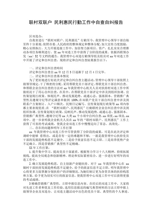 联村双联户 民利惠民行动工作中自查自纠报告