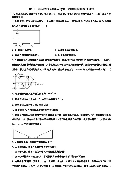 唐山市达标名校2018年高考二月质量检测物理试题含解析