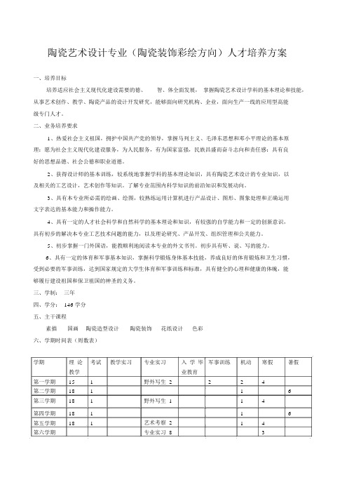 陶瓷艺术设计-陶瓷装饰彩绘专业教学计划
