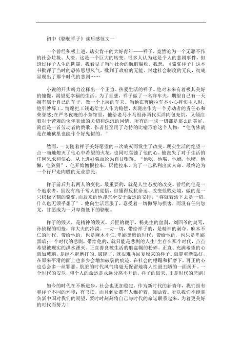 初中《骆驼祥子》读后感范文800字五篇(最新)