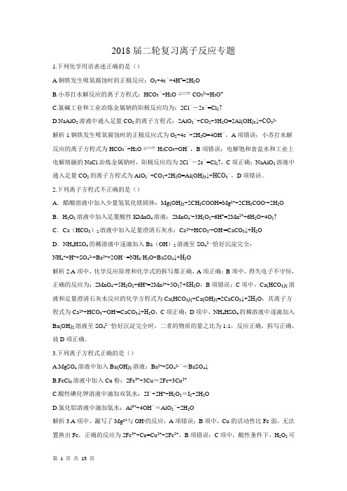 2018届二轮   离子反应专题  专题卷(全国通用)
