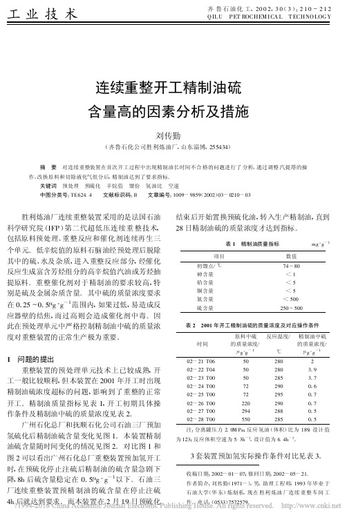 连续重整开工精制油硫含量高的因素分析及措施_刘传勤