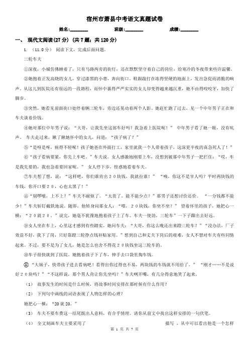 宿州市萧县中考语文真题试卷