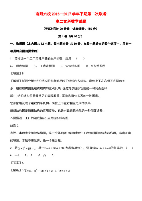 河南省南阳六校2016-2017学年高二数学联考试题 文(含解析)