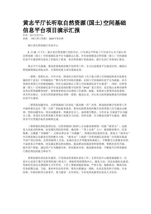 黄志平厅长听取自然资源(国土)空间基础信息平台项目演示汇报