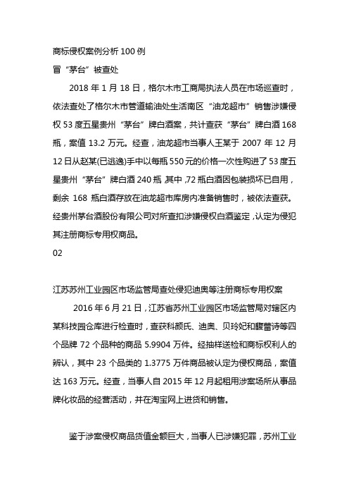 商标侵权案例分析100例