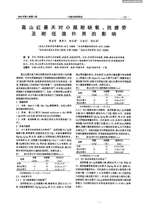 高山红景天对小鼠耐缺氧、抗疲劳及耐低温作用的影响