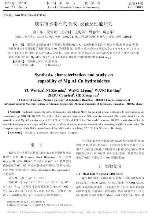 镁铝铜水滑石的合成_表征及性能研究_俞卫华