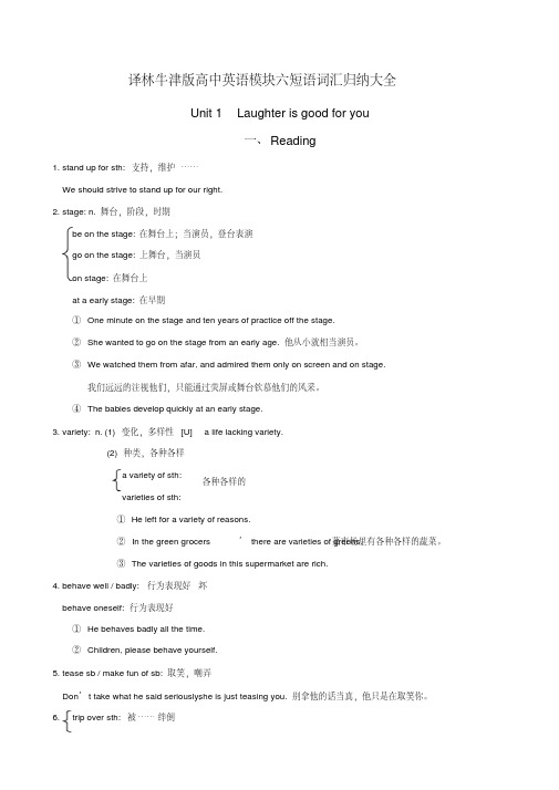 译林牛津版高中英语模块六短语词汇归纳大全Unit1-4(20200708171116)