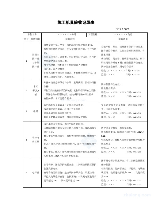 施工机具验收记录表