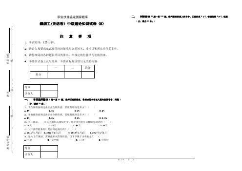 缝纫工(无纺布)中级试卷B