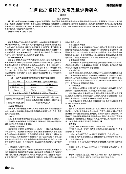 车辆ESP系统的发展及稳定性研究