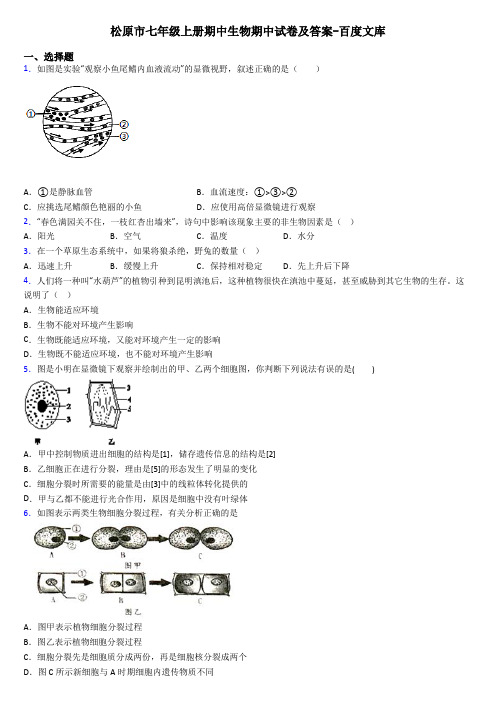 松原市七年级上册期中生物期中试卷及答案-百度文库