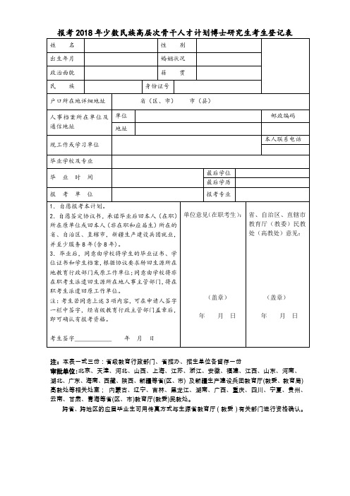 报考2018年少数民族高层次骨干人才计划博士研究生考生登记