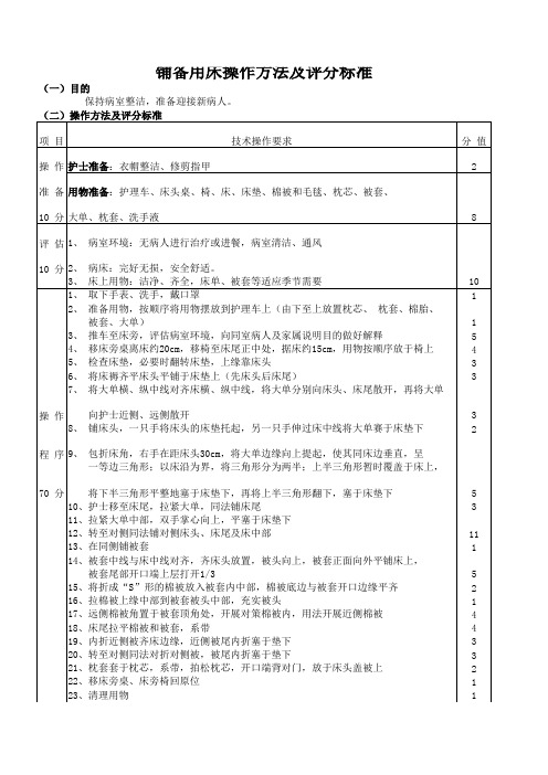 铺床法考核标准