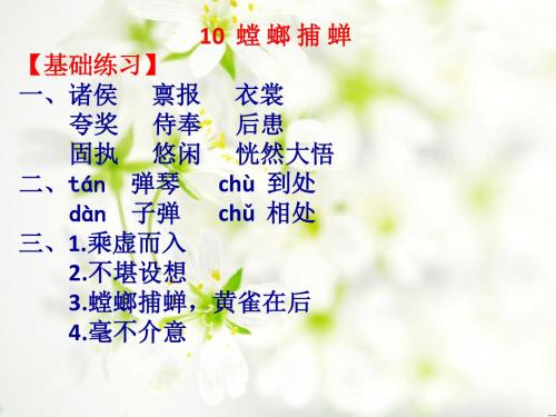 苏教版六年级语文下册《练习与测试》10螳螂捕蝉答案评讲PPT课件