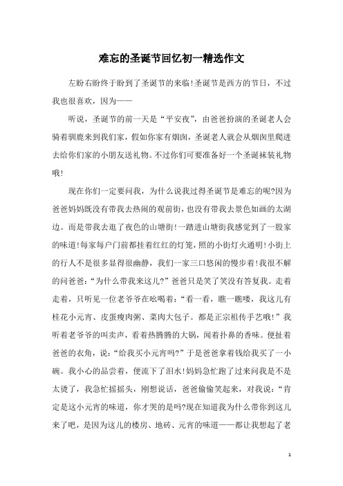 难忘的圣诞节回忆初一精选作文