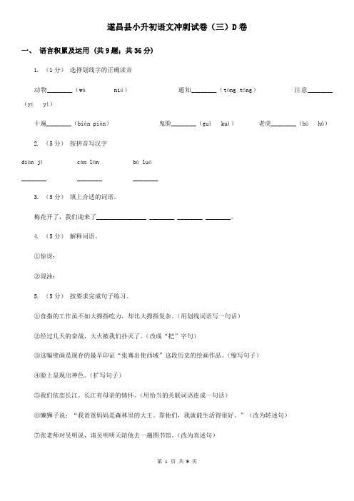 遂昌县小升初语文冲刺试卷(三)D卷