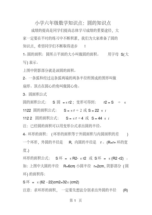 小学六年级数学知识点：圆的知识点