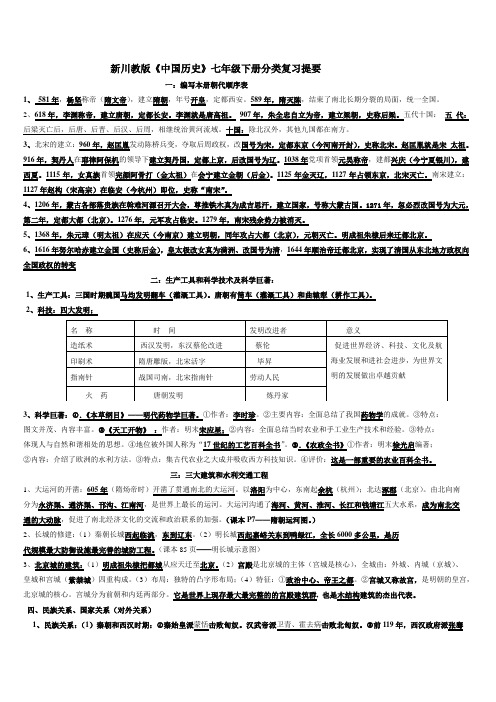 新川教版七年级历史下册分类复习提纲