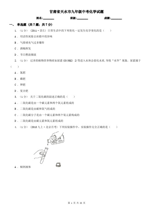 甘肃省天水市九年级中考化学试题
