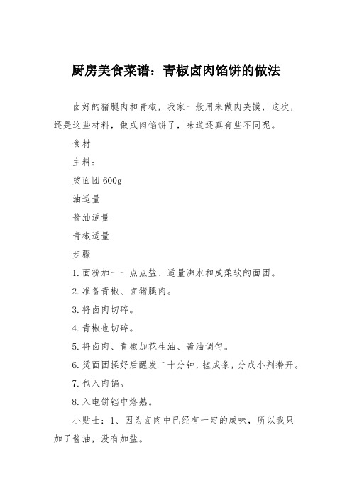 厨房美食菜谱：青椒卤肉馅饼的做法