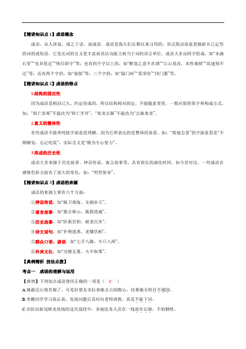 专题02 成语的积累与运用(解析版)-2021年中考语文专项复习精讲精练