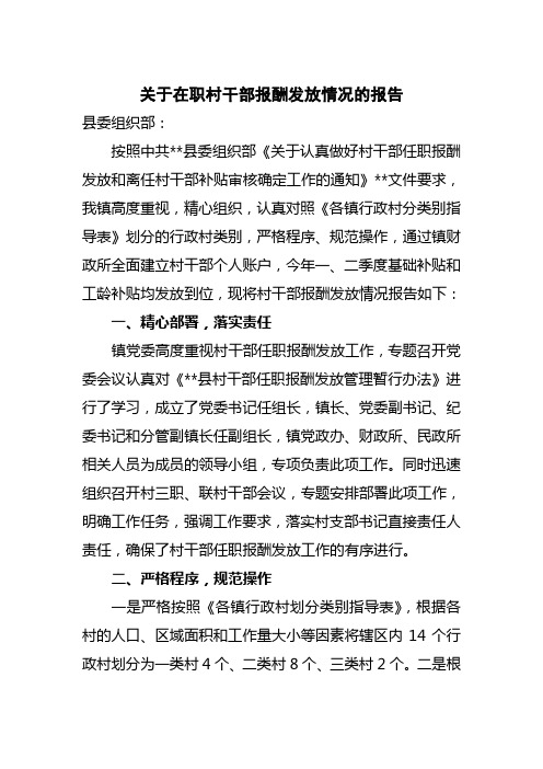 村干部报酬发放情况报告