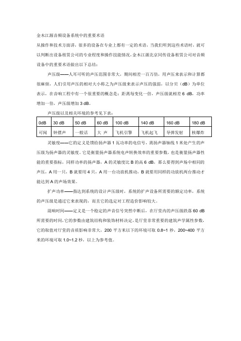 金木江源音频设备系统中的重要术语