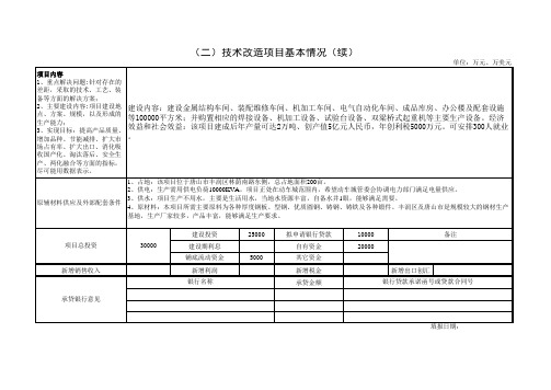 重点技术改造项目申报表