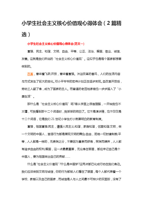 小学生社会主义核心价值观心得体会(2篇精选)
